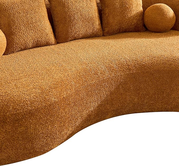 Christopher Knight Home Nomad Curved Sofa 90 Boucle Upholstered 3 Seater Couch with Decor Cushions Modern Cloud Couch with Deep Seat Fabric Upholstered Seating Set for Living Room Bedroom Camel