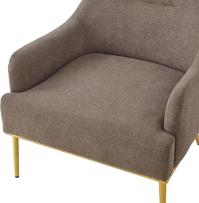 Merax Modern Curved Accent Chair Upholstered Armchair Single Sofa Chair with Curved Backrest and Gold Metal Legs for Living Room Bedroom or Reading Corner Brown