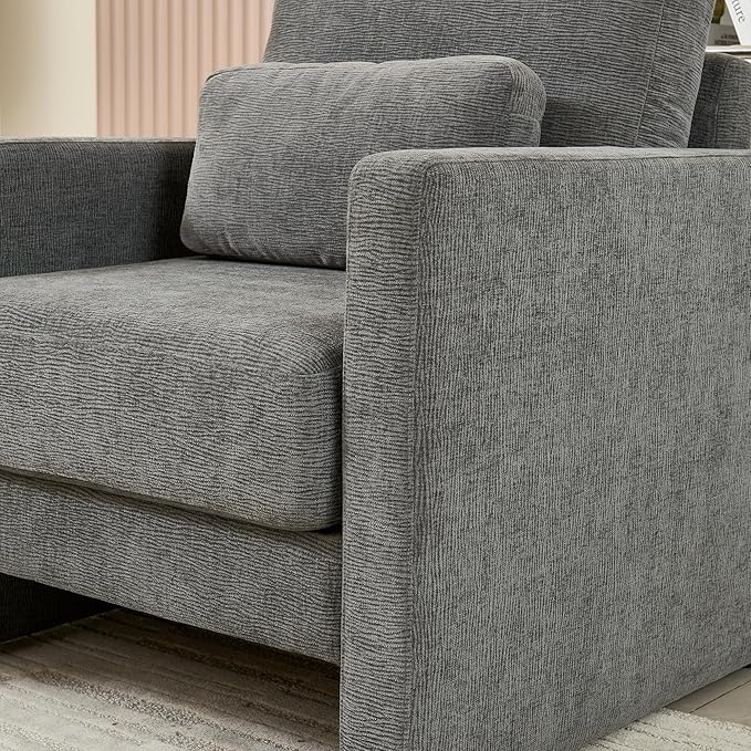 Mid Century Modern Accent Chair Comfy Upholstered Living Room Chair Single Sofa Arm Chair Reading Accent Chair with Lumbar Pillow for Living Room Bedroom Office