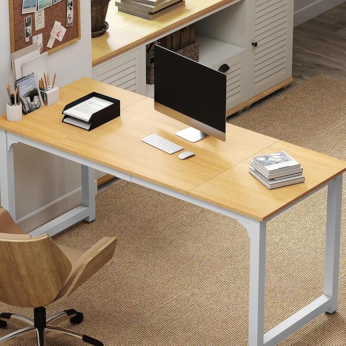 NSdirect Modern Computer Desk 63 Inch Large Office Desk Writing Study Table for Home Office Desk Workstation Wide Metal Sturdy Frame Thicker Steel Legs White