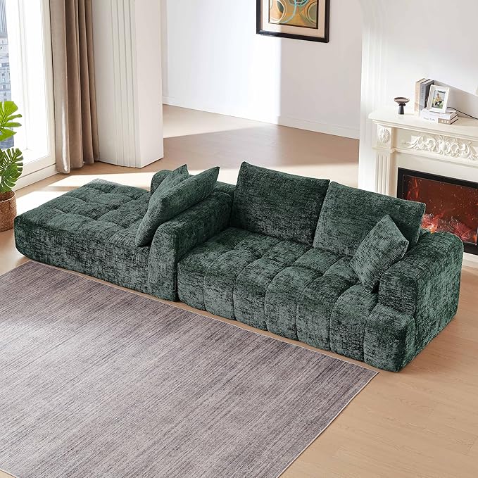 108'' Modular Sectional Cloud Couch L-Shape Boneless Couch for Living Room with Deep Seat Comfy Sleeper Sofa for Living Room Apartment Reception Spaces No Assembly Required Green