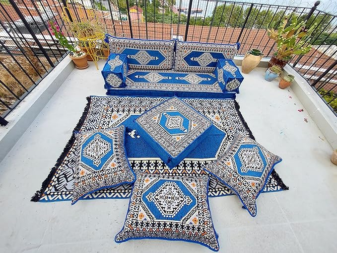 arabicsofa U Shaped Arabic Sofa Set – Royal Blue Modular Floor Seating for Guest Room