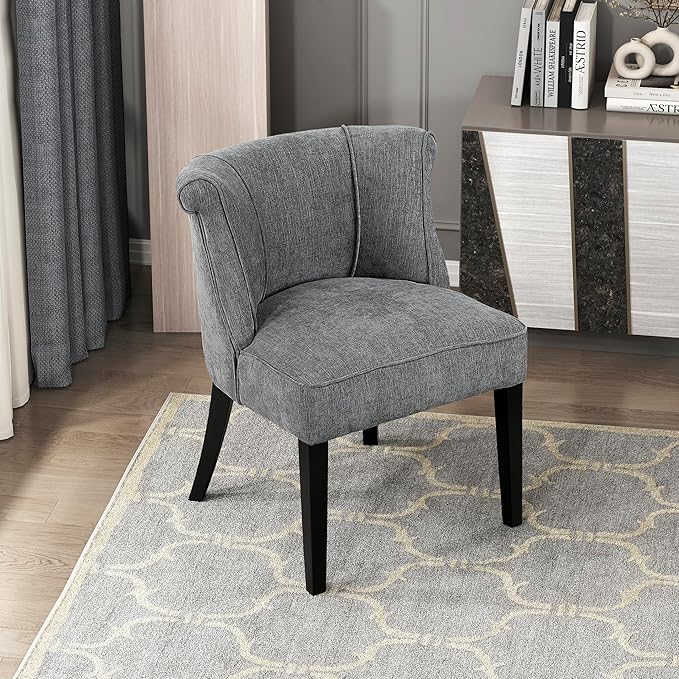 Lexicon Accent Chair Textured Fabric Upholstered Armless Seat with Solid Wood Legs Curved Back Comfy Side Chairs for Living Room/Bedroom/Office/Waiting Area Charcoal