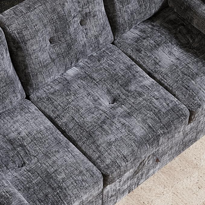 Convertible Queen Sofa Bed 63 Inch Chenille Pull Out Couch with Side Table 3 Seat Pull Out Sofa Bed with Level Adjustable Backrest Comfy Sleeper Sofas for Living Room Apartment Gray