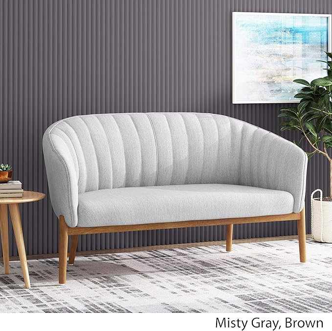 Great Deal Furniture Noble House Galena Mid-Century Fabric Loveseat in Mity Gray