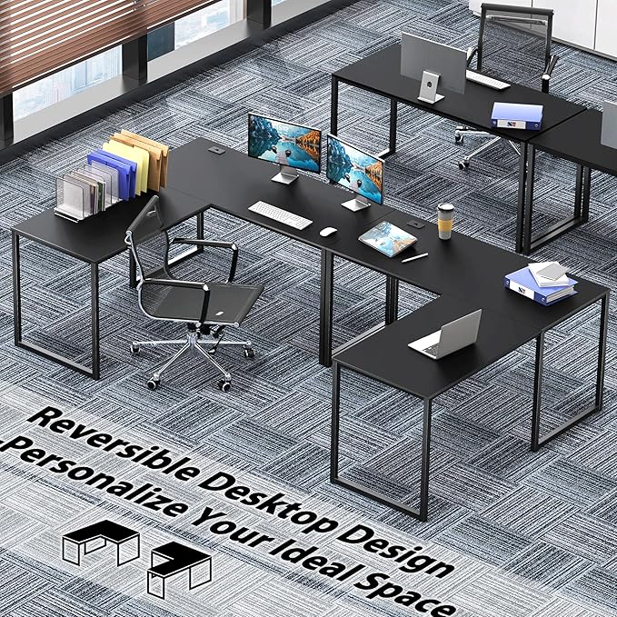 SHW Mission 55 x 60 Inches L-Shape Home Office Computer Desk Black
