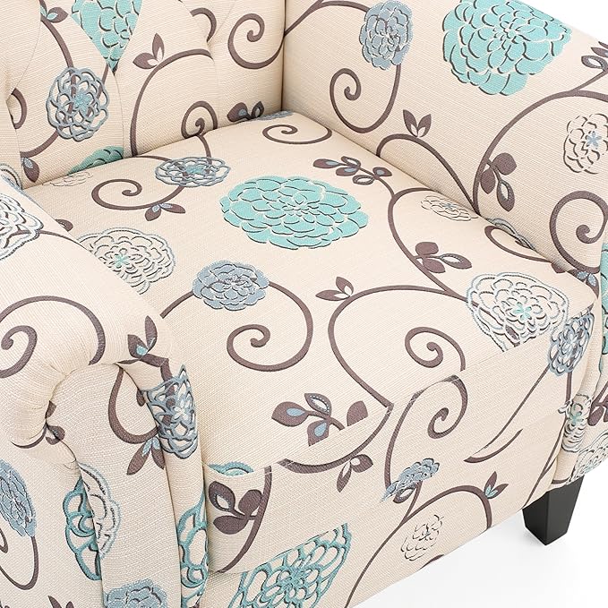 Accent Chairs with Arms for Living Room Bedroom Tufted Club Chair Deco Teal Floral Upholstery