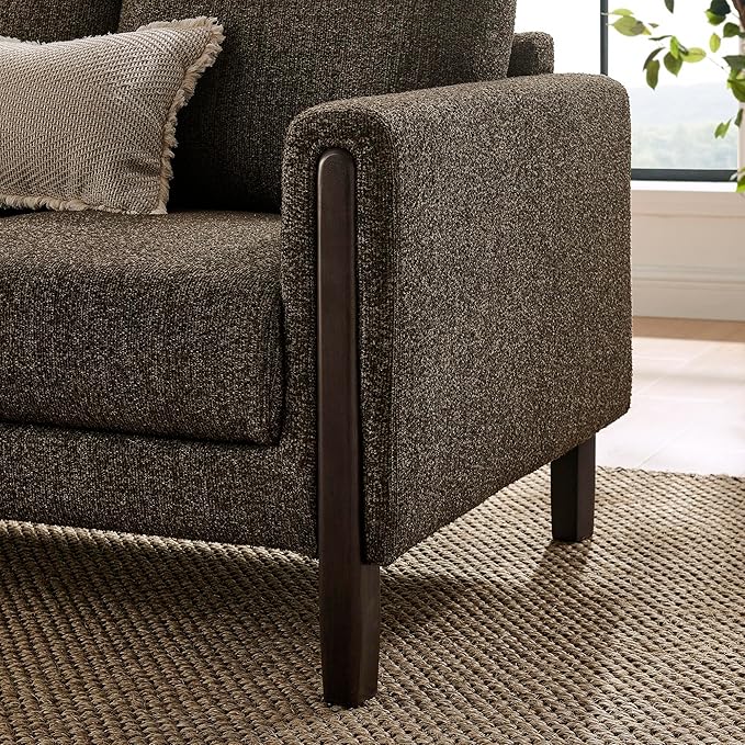 Modway Hawken 75 Inch Mid-Century Modern Boucle Sofa in Antique Espresso with Wood Legs – Comfortable 3-Seater Couch for Living Room Apartment or Office Lounge