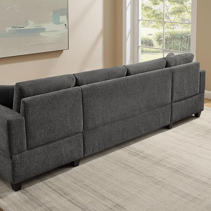 VANOMi 113 U Shaped Modular Sofa with Pull Out Bed &amp Storage Modern Sectional Sleeper Sofa with Chaise Chenille Sectional Couches for Living Room Small Space Apartment Dark Grey | Pull Out B