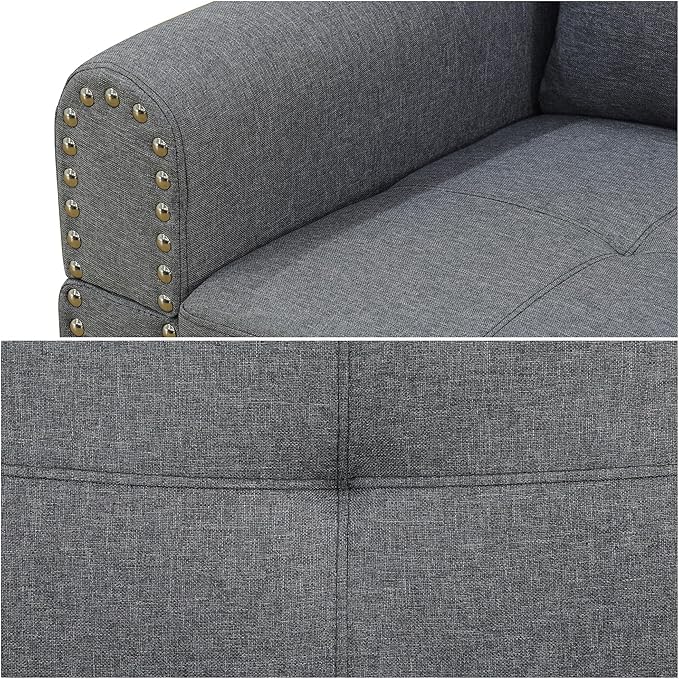 FONTOI L Shaped Sectional Couch Sofa 4-Seat Modern Sectional Sofa with Cup Holders &amp Nail-Head Trim – PU Leather L-Shaped Couch for Living Room Bedroom Apartment GreyC
