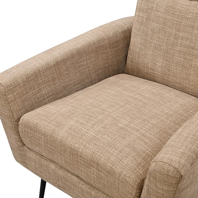 Mid Century Modern Upholstered Fabric Accent Chair Living Room Bedroom Leisure Single Sofa Chair (with Metal Legs) TV armrest seat Suitable for Small Space Home Office Coffee ChairLight Brown