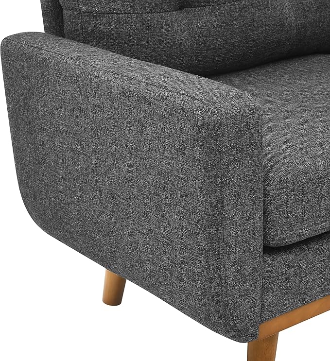 67.7''Mid-Century Modern Sofa Couch Upholstered Tufted Loveseat Sofa with Solid Wood Legs 2 Seat Small Couch with Thick Padded Cushions Comfy Couches for Small Spaces Bedroom Living Room Dark Grey