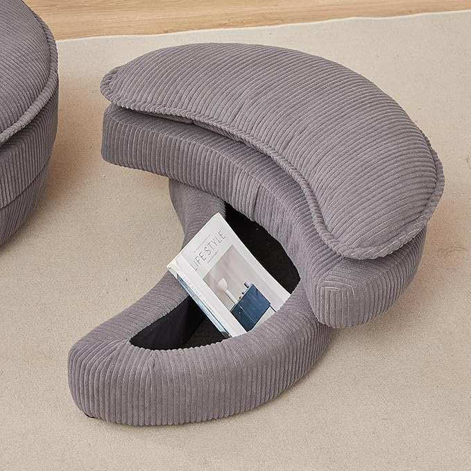 Modern Swivel Chair 38 W Oversized Swivel Chair with Moon Storage Ottoman Accent Round Loveseat Circle Swivel Barrel Chairs with 4 Pillows Cuddle Sofa Chair Lounger Armchair (Grey * 99)