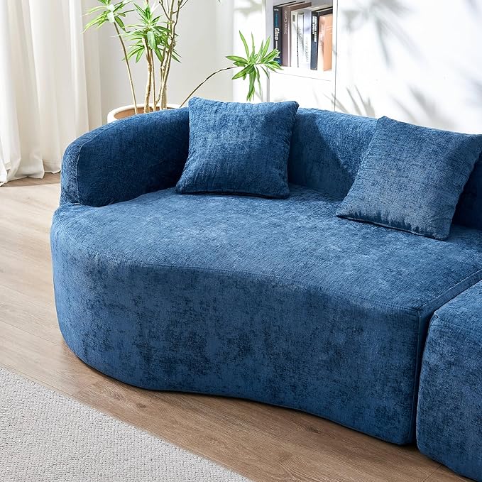 KEIKI 111 Curved Chenille Cloud Sofa Compressed High-Density Foam Boneless Couch No Assembly Modern Sectional with Rolled Arms &amp Pillow Back Ideal for Apartment &amp Studio Spaces