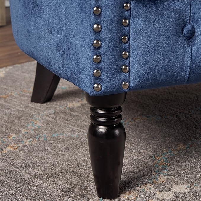 Christopher Knight Home Milani Tufted Scroll Arm Velvet Loveseat Navy Blue / Dark Brown