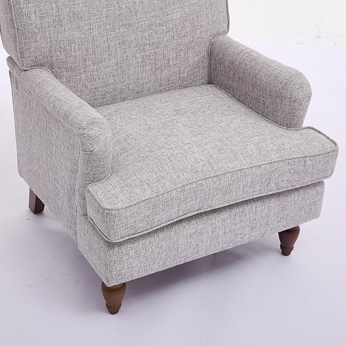 Vintage Upholstered Linen Fabric Armchair with Solid Wood Legs Accent Chair Single Sofa Chair for Living Room Office Apartment Hotel Lobby (Coffee-7.22)