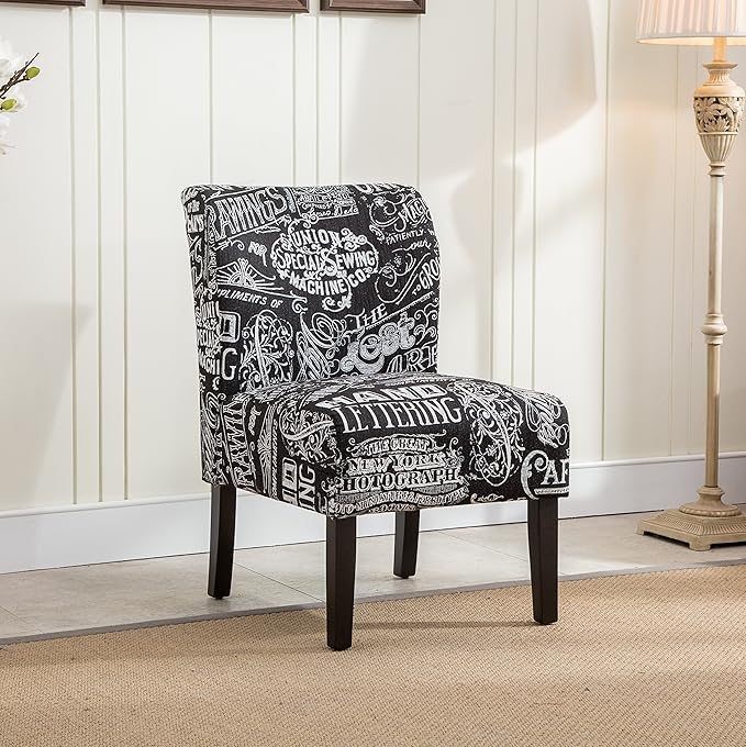 Roundhill Furniture Capa Print Fabric Armless Contemporary Accent Chair Chalkboard Shadow