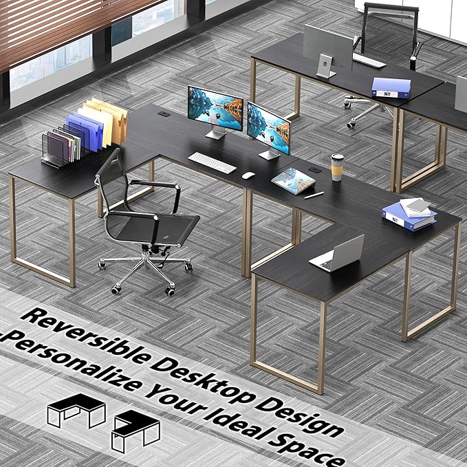 SHW Mission 55 x 60 Inches L-Shape Home Office Computer Desk Espresso