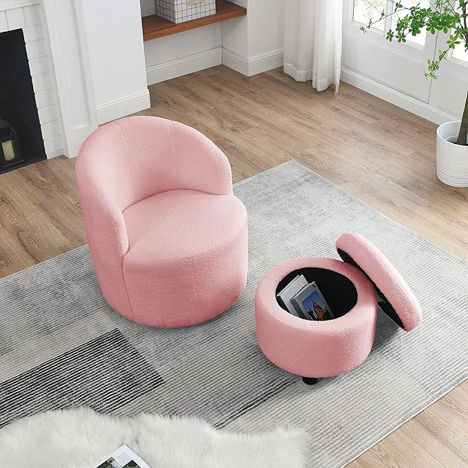 Swivel Barrel Chair Living Room Swivel Chair with Round Storage Chair 360 ° Swivel Club Chair Nursery Bedroom Office Hotel with upholstered Modern Armchair Teddy Fabric