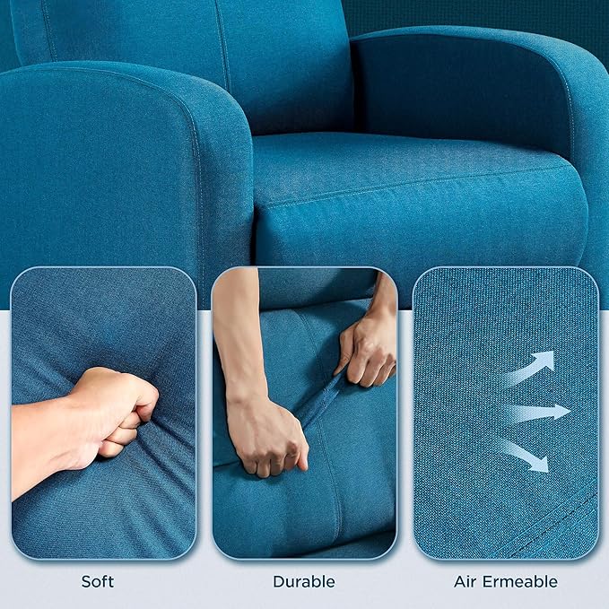 Topeakmart Fabric Recliner Sofa Push Back Recliner Chair Adjustable Modern Single Reclining Chair Upholstered Sofa with Pocket Spring Living Room Bedroom Home Theater Blue