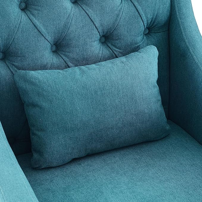 Living Room Chairs Accent Armchair with Lumbar Pillow Elegant Bedroom Reading Chair Mid Century Design Upholstered Sofa Chair Teal