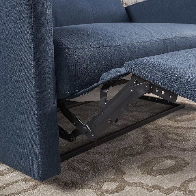 Mid-Century Fabric Double Seats Rocker Recliner Chair Adjustable Single Recliner Sofa with Thicker Seat Cushion with Pocket for Living Room Bedroom Apartment (Navy Blue)