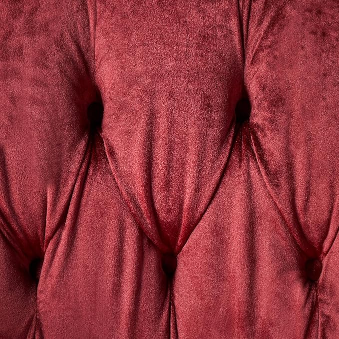 GDFStudio Melaina Tufted Chesterfield Velvet Loveseat with Scrolled Arms Garnet and Dark Brown