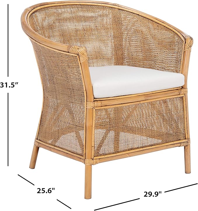 SAFAVIEH Home Collection Jessica Honey Brown Wash Rattan Accent Chair with White Cushion