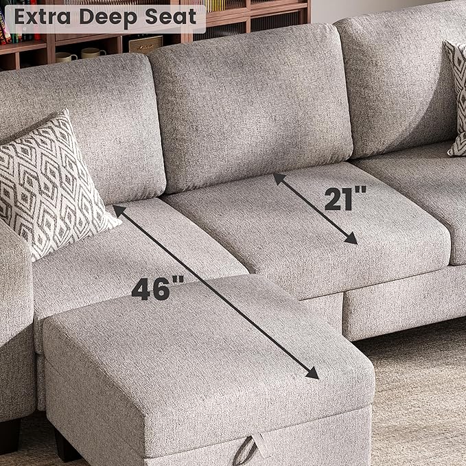 Sectional Sofa and Couches for Living Room 78'' Brown 3 Seat L-Shaped Couch with Movable Ottoman Comfy Linen Convertible Sectionals Sofas with Chaise for Apartment Dorm Small Space