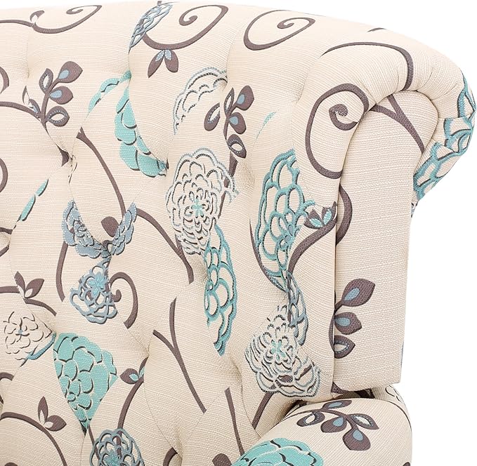 Accent Chairs with Arms for Living Room Bedroom Tufted Club Chair Deco Teal Floral Upholstery