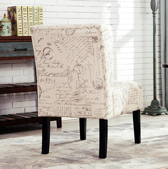 Roundhill Furniture Capa Print Fabric Armless Contemporary Accent Chair Script