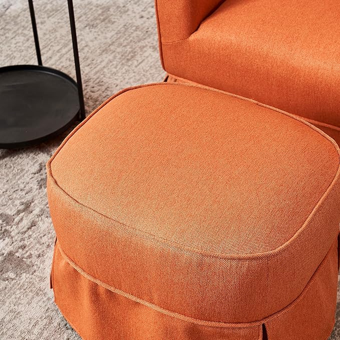 Swivel Barrel Chair with Ottoman Comfy Round Accent Sofa Chair for Living Room 360 Degree Swivel Accent Chair Armchair Leisure Reading Chair for Bedroom Hotel Office Lounge (Orange)