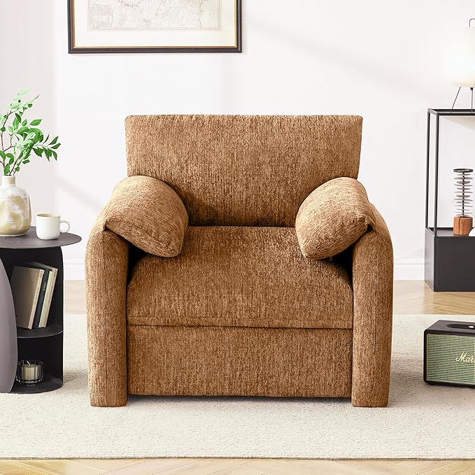Chenille Oversized Armchair 38.6' Wide Accent Chairs for Living Room &amp Bedroom Modern Lounge Chair Upholstered Mid-Century Reading Chair (Rustic Bronzing Cloth 1 Pack)