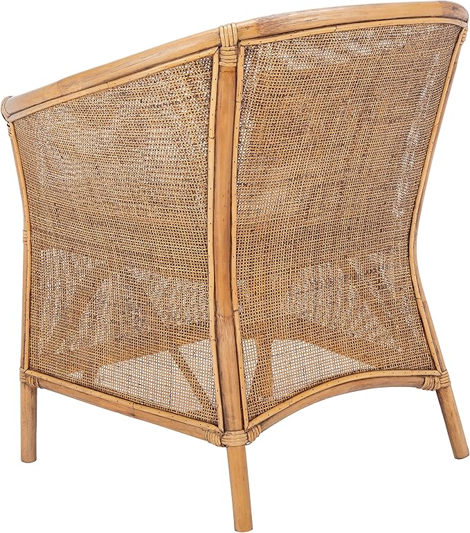 SAFAVIEH Home Collection Jessica Honey Brown Wash Rattan Accent Chair with White Cushion