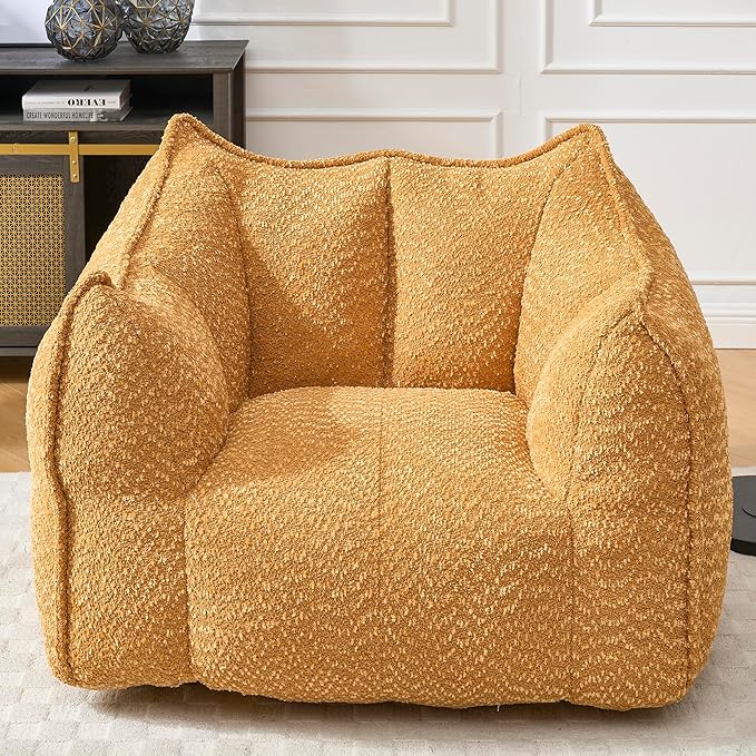 BROVAVE 47 Upholstered Lounge ChairChenille Single Sofa ChairBean Bag Chair for Living RoomYellow