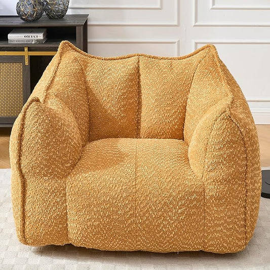 BROVAVE 47 Upholstered Lounge ChairChenille Single Sofa ChairBean Bag Chair for Living RoomYellow