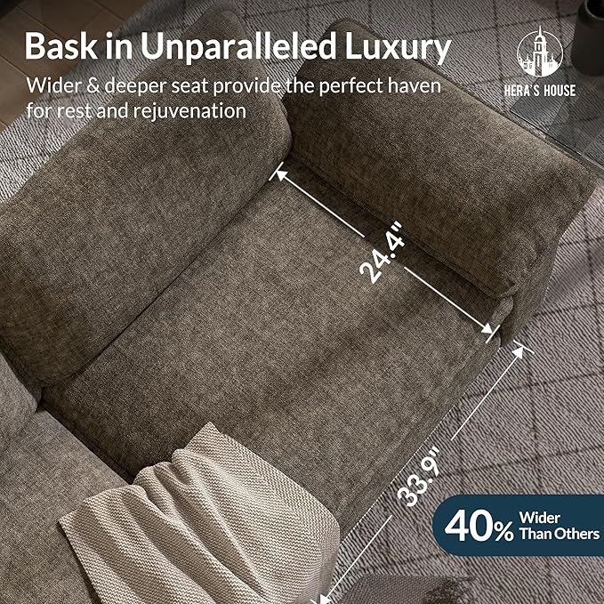 HERA'S HOUSE 124 Modular Sectional Sofa Oversized L Shaped Couches for Living Room Comfy Cloud Couch with Ottoman 4-Seater Deep Seat Sofa with Throw Pillow Chenille Ash