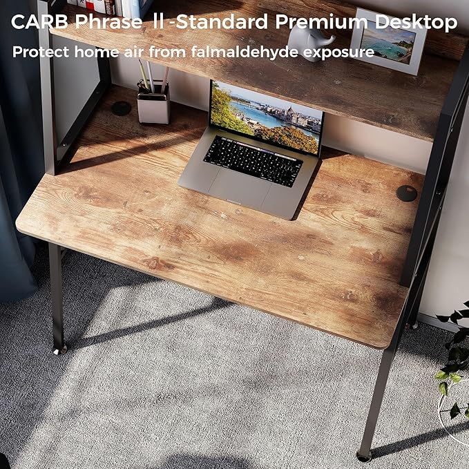EUREKA ERGONOMIC Small Computer Ladder Desk with Storage Shelves 43 Inch 2-Tier Home Office Students Study Writing PC Gaming Table with Bookshelf Modern Workstation for Space Saving Rustic Brown