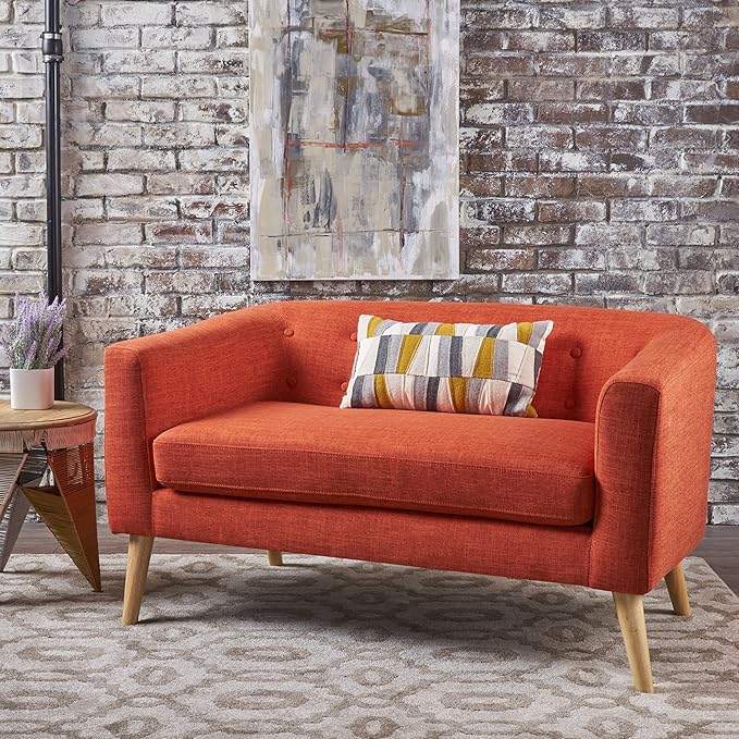 GDFStudio Button Back Mid Century Fabric Modern Loveseat (Muted Orange)