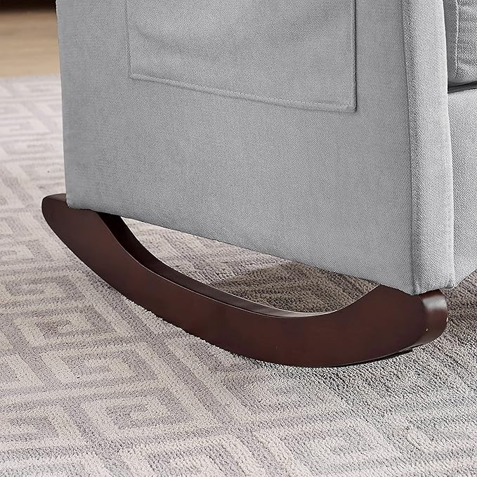 25.6 W Modern Accent High Backrest Living Room Lounge Arm Rocking Chair Two Side Pocket