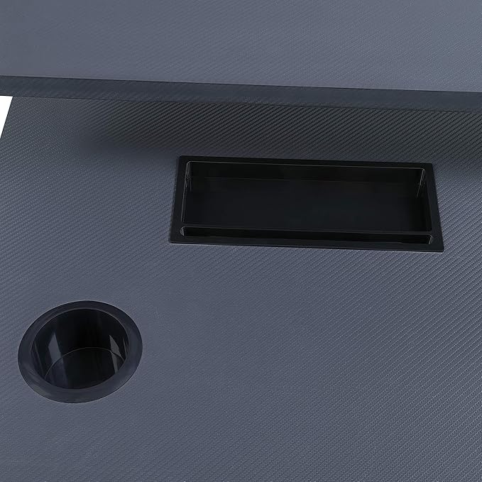OSP Home Furnishings Reload Gaming Desk with Wireless Charging USB Power Hub and Remote Controlled RGB LED Lights Matte Grey Carbon Fiber