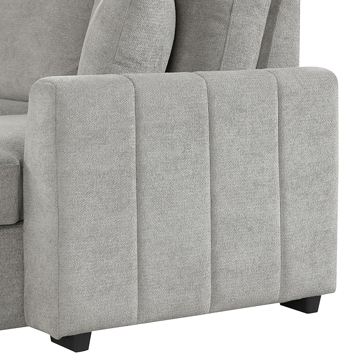 90 L-Shaped Sectional Sleeper Sofa with Reversible Storage Chaise Warp Knitted Fabric Upholstered Convertible Modular Couch with Acacia Wood Frame Drop-Down Center Back Cup Holders (Grey-12.30)