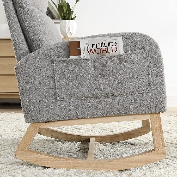 YAFF 27.6 W Modern Accent High Backrest Living Room Lounge Arm Rocking Chair Two Side Pocket-880