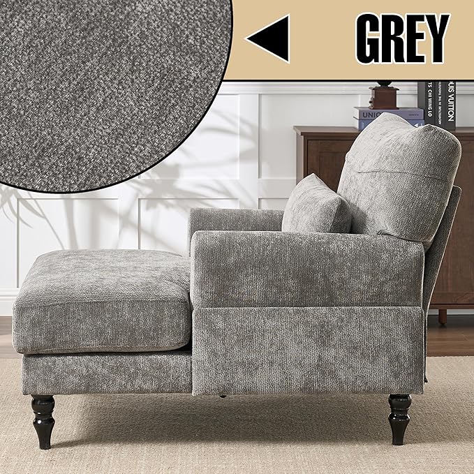 Chaise Lounge Chair Indoor Modern Leisure Sleeper Sofa Chair w/Double Deep Cushion Accent Upholstered Reading Side Armchair Recliner Arm Chairs for Living Room &amp Bedroom Easy Assembly