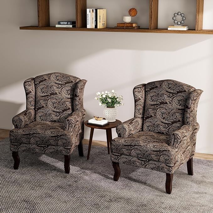 Lumibee High Back Accent Chairs 2 Set Comfy Armchairs with Solid Wood Legs for Living Room Upholstered Accent Chairs for Small Space Single Sofa Reading Chairs for Office-Cranberry