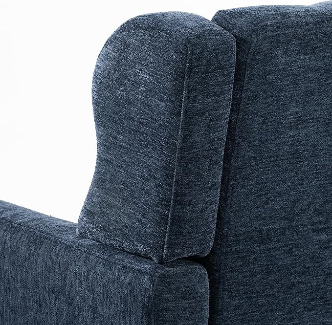 Modern Accent ChairChenille Fabric Reading Living Room Side ChairSingle Sofa with Wood Legs Armchair for Living Room Bedroom(Dark Blue)