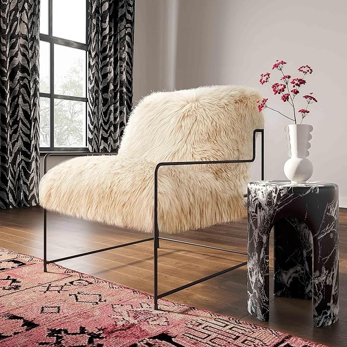 Tov Furniture Kimi Natural Genuine Sheepskin Upholstered Living Room Accent Chair