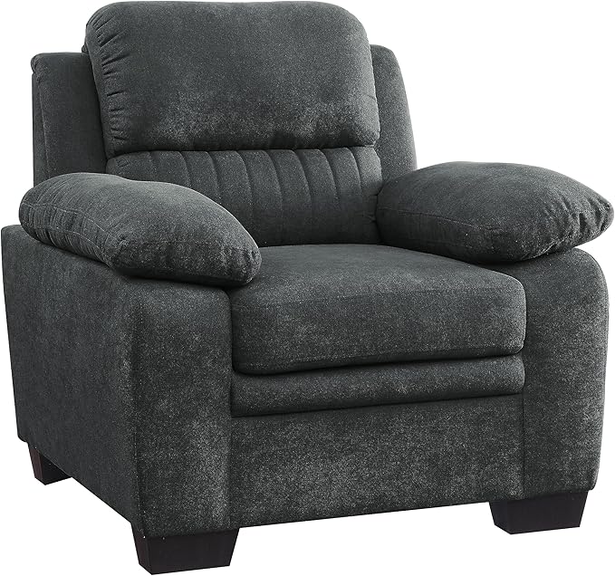 Plush Seating Chair 1pc Dark Gray Textured Fabric Channel Tufting Solid Wood Frame Modern Living Room Furniture