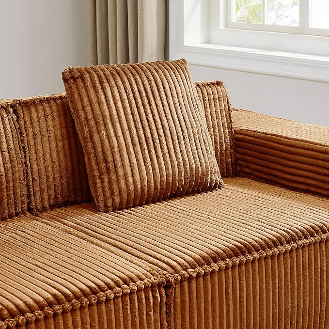 L-Shaped Corner Corduroy Sectional Sofa 4 Seat Modular Boneless Sofa Foam Cloud Couch with Movable Ottoman and Toss PillowsModern Deep Seat Convertible Chaise Sofa