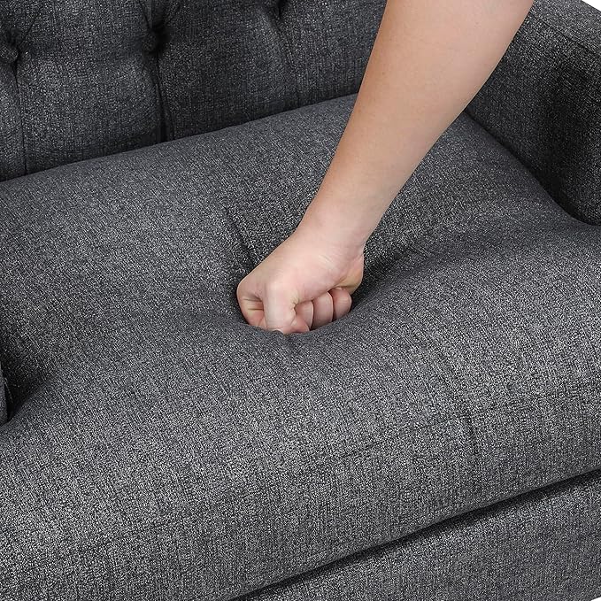 Lexicon Living Room Accent Chair Textured Fabric Upholstered Reading Chair Button-Tufted High Wingback for Living Room/Bedroom/Office Charcoal